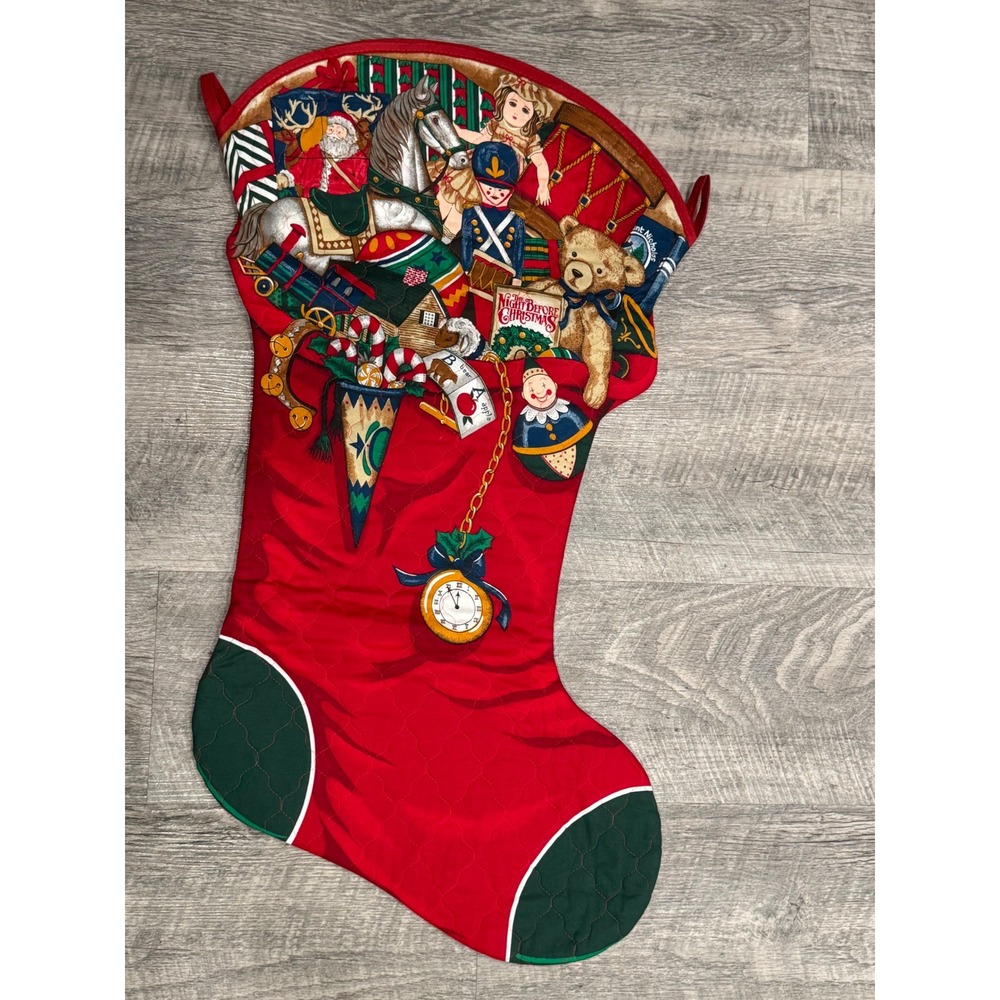 Quilted Christmas Stocking Large Red Toy Chest Santa Teddy Bear 31 Inch